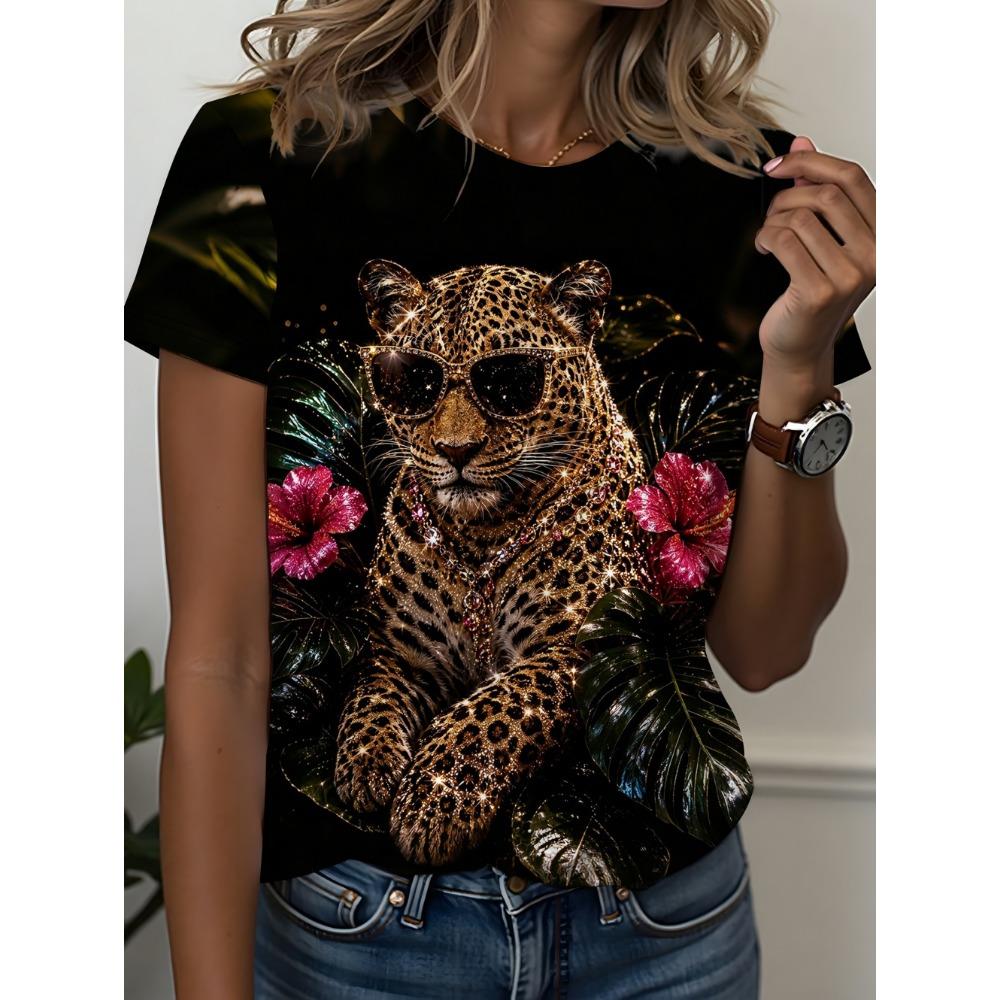 Damesmode T-shirts met korte mouwen 3D Luipaardprint Dierlijke T-shirts Zomer Dames Casual Sneldrogende Pullovers Streetwear Tops
