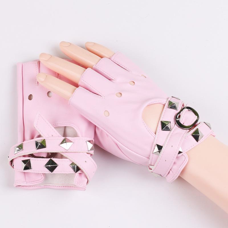 Women's Cool Punk Leather Dance Gloves for Nightclub and Performance