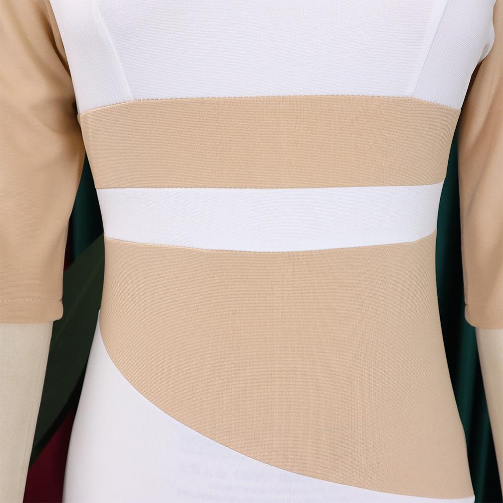 YYFS Women's Fashion Summer Spring Colour Block Print Short Sleeve O-Neck High Waist Casual Dresses