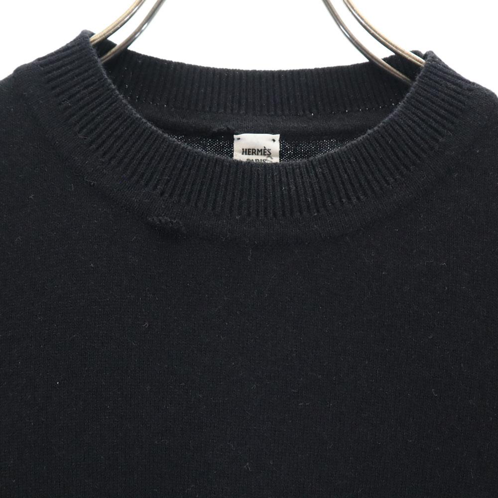 Hermes Cashmere 100% Short Sleeve Sweater 34/S Black PARIS Knit Women Used