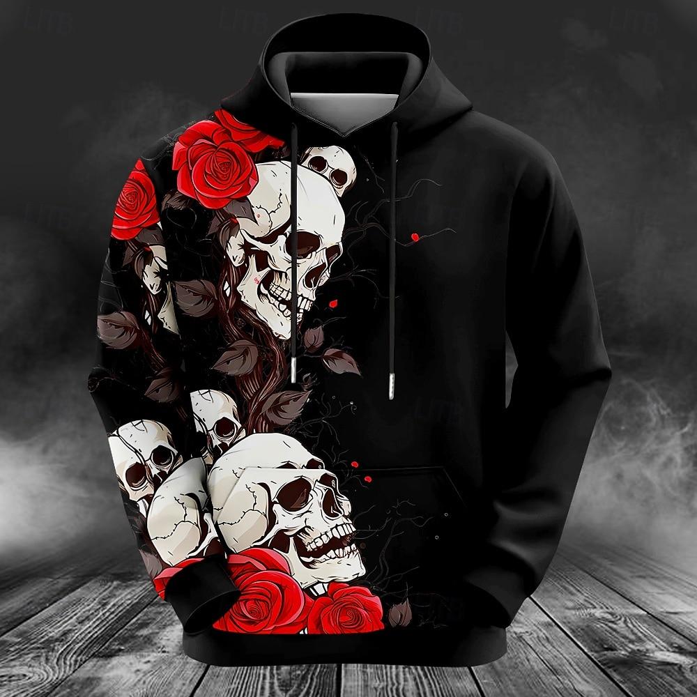 Sudadera vintage para hombre con estampado gráfico de calavera 3D, sudadera informal con capucha, ropa de gran tamaño para otoño y primavera, jerséis de manga larga estilo Harajuku