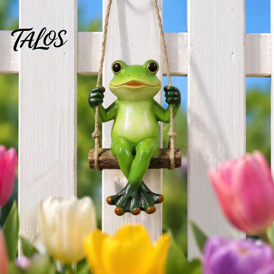 Realistic Frog Swing Statue Garden Statue, Resin Hanging Ornament, Whimsical Cute Figurine for Front Porch Yard Balcony Decoration Decorative