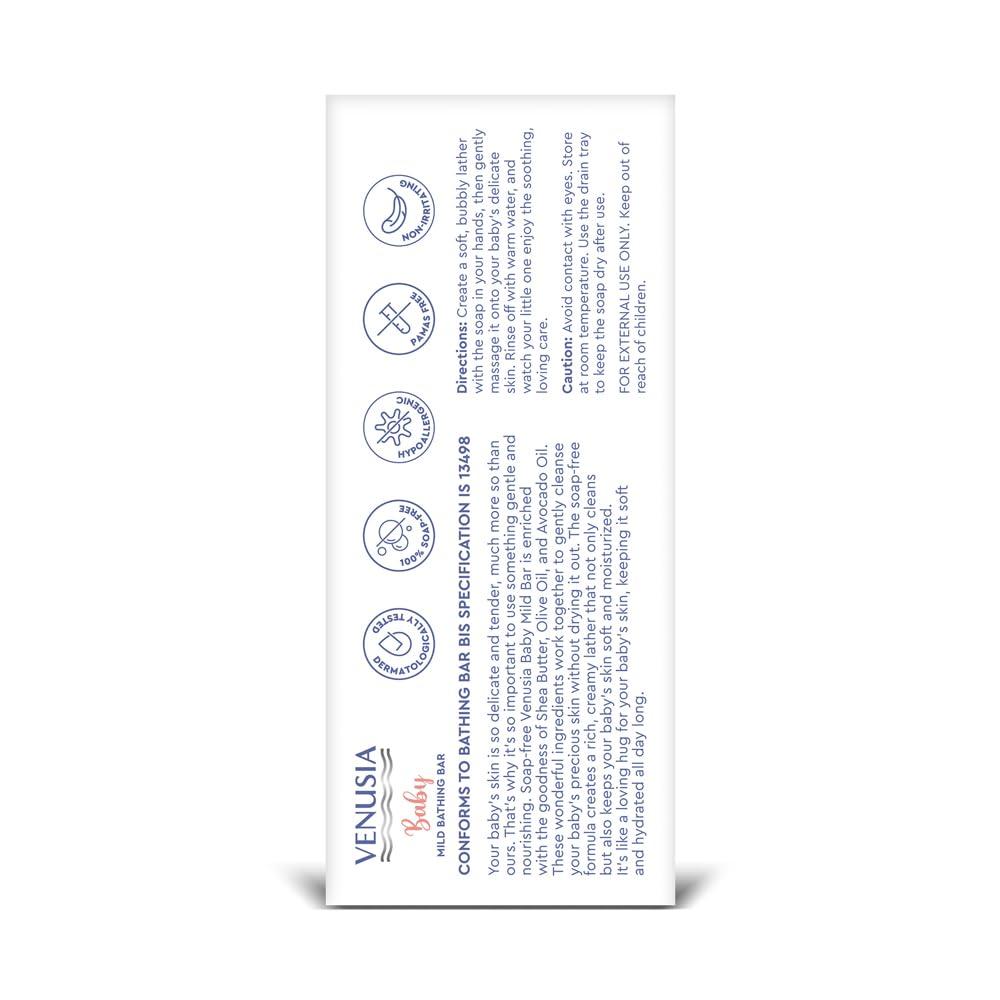 Venusia Baby Mild Bathing Bar 75g Pack of 1 | Gentle pH 5.5 Soap-Free Baby Cleanser | Non-Irritating, Paraben-Free
