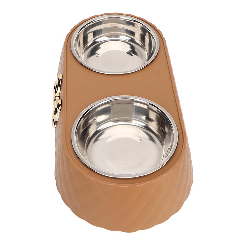 Double Pet Bowls Prevent Slip Stainless Steel Pet Food Water Bowls with Bowknot Decor Holder for Dog Cat