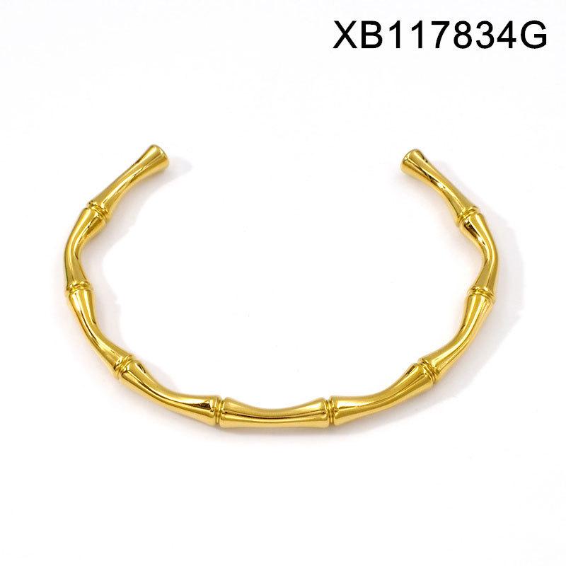 Gold-Plated Bamboo Joint Bracelet: Stylish Titanium Open Bangle for Women - Elegant, Trendy, and Versatile Accessory.