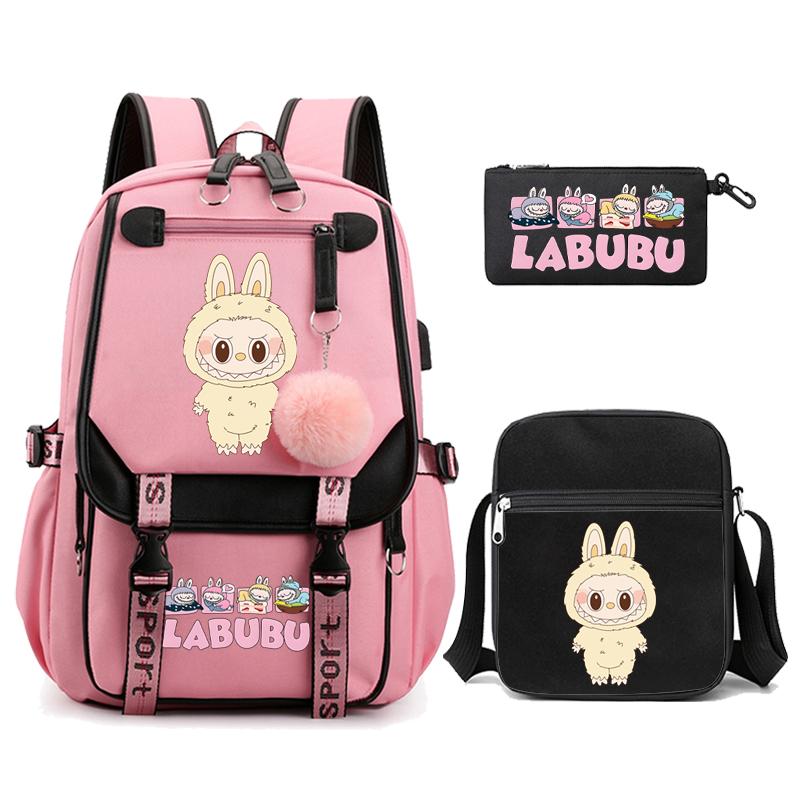 3Pcs/set Cute  Printed Backpack with Shoulder Bag Pencil Case Schoolbag Teenager Student Boy Girl Large Capacity Bookbag