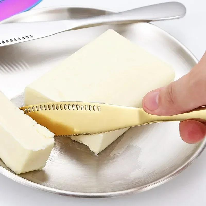 JUSTINLAU Butter Knife Holes Cheese Dessert Knife Stainless Steel Jam Knife Cutlery Toast Wipe Cream Cheese Cutter Kitchen Tools