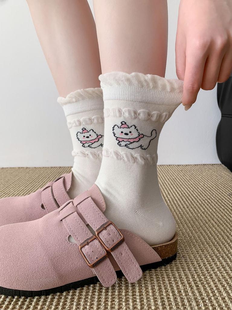 Korean Cute Mid-Leg Socks Versatile Casual Socks Cotton Cute Cartoon Pile Socks