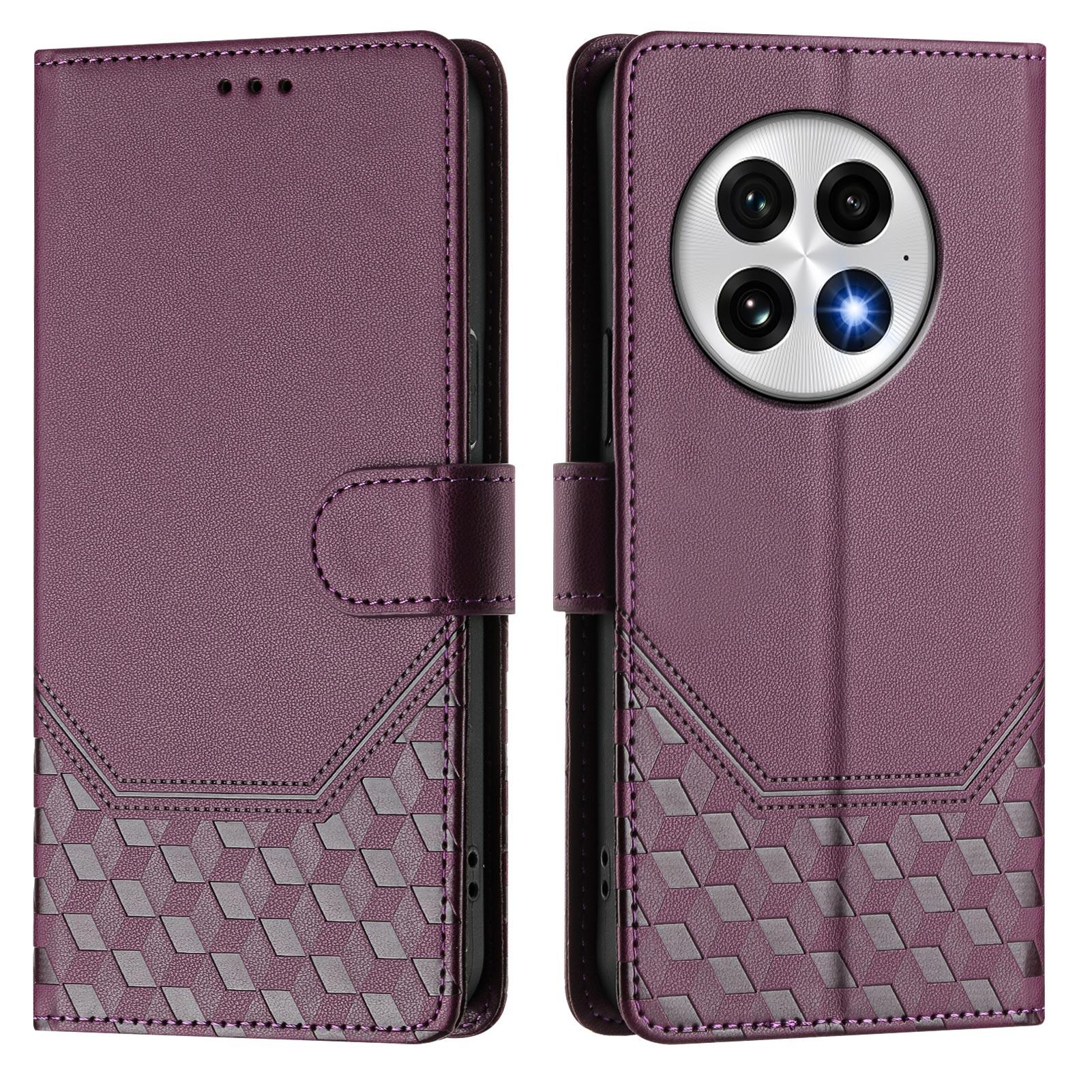 

Для чохла OnePlus 13 Тиснений стільниковий шкіряний чохол для телефону з блокуванням RFID зі шнурком Dark Purple