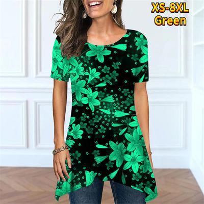 Blumendruck T-Shirt Damen Rundhals Kurzarm Trend Top Sommer Damen Alltag Vintage T-Shirt Eleganter Pullover XS-8XL