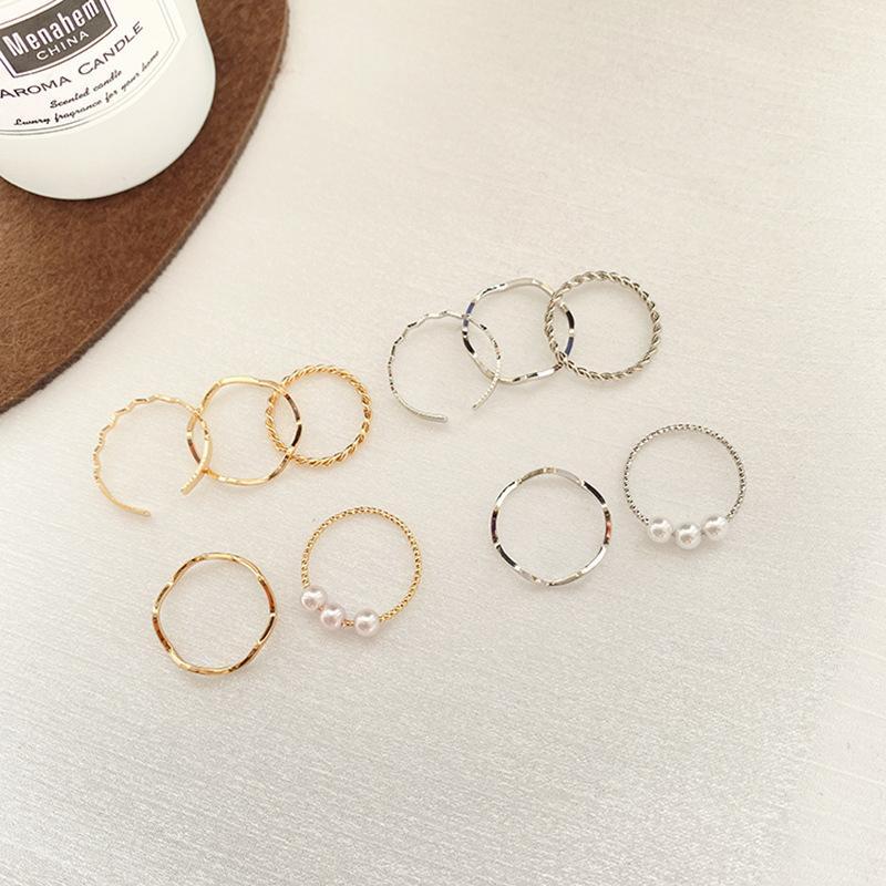 ’ 5Pcs Simple Wavy Ring Set For Women Girls Personality Temperament Mini Pearl Elegant Lovely Ring Jewelry Accessories Gifts