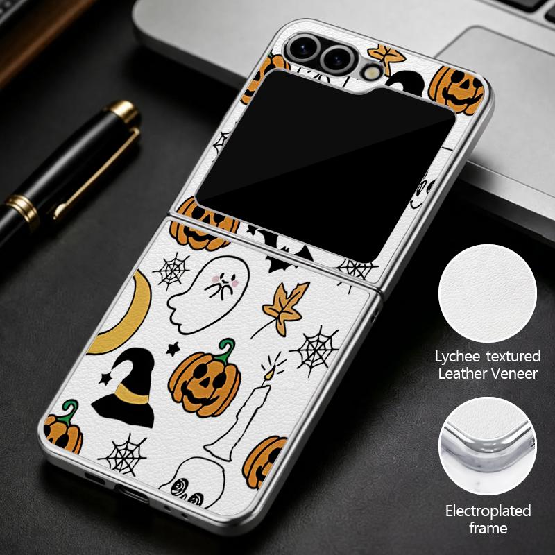 Christmas Ghost Halloween Case For Samsung Z Flip 8 7 FE 6 5 4 Luxury Plating Leather Skin Phone Cover For Galaxy Z Flip8 Flip7 Flip6 Flip5