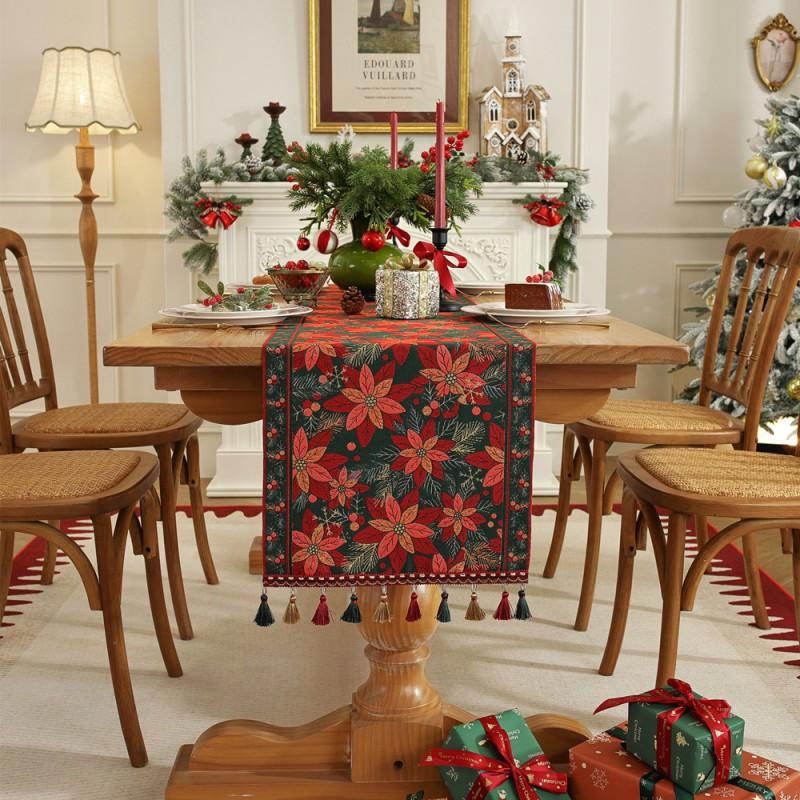 Christmas Woven Jacquard Table Runner Bed Scarf Home Decor Tablecloth 35x140-35x300