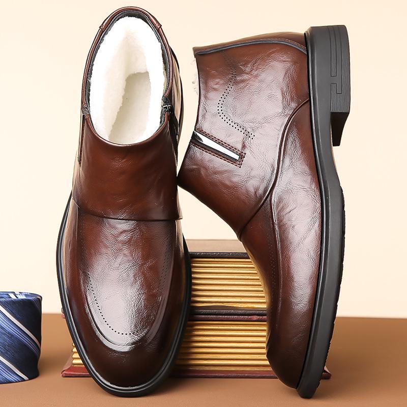 Men's British Style Velvet-Lined Chelsea Boots - Winter Formal High-Top Ankle Footwear