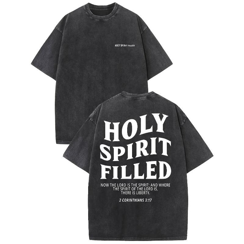 

European Size Holy Spirit Full of Retro Washed High-Quality Pattern T-Shirts, Men S T-Shirts, Old Summer Clothing, Shoulder Sleeves, Crew Neck Tops S чёрный