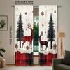 Set Of 2 Christmas Curtain Checkered Reindeer Tree Snowflake Print Curtains Home Decoration Room Made Polyester