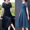 Sexy Lace Dress Women's Short Sleeve Summer Mid Length Dress Ladies Style Slim Dress Solid Color Casual Dress