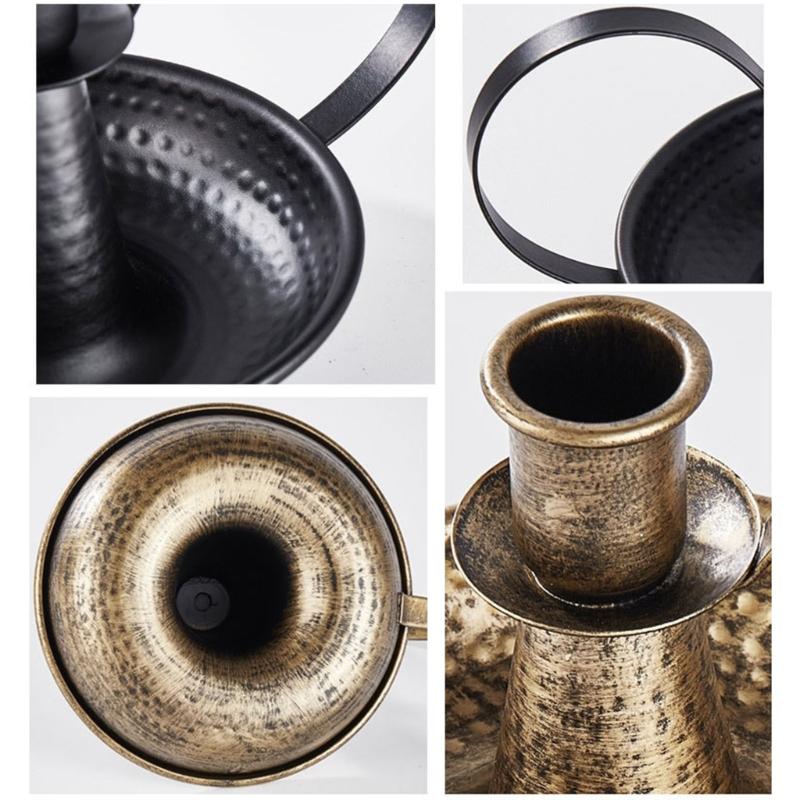 2Pcs Antique Iron Candle Holders with Handle For Fireplaces Decorations Wedding Parties Centerpieces Taper Candlestick