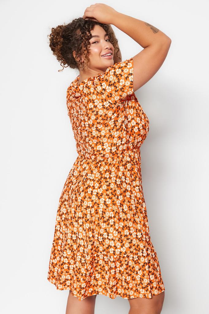 Damenmode Neues Plus-Big-Size-Kleid Grünes Strickkleid mit V-Ausschnitt und Blumenmuster