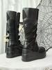 Schwarze Plateau Goth Stiefel für Damen Klobiger Absatz Schnürung Schnallenriemen Ideal für Punk/Rave Outfits Reißverschluss an der Seite Damen Trendige Mode