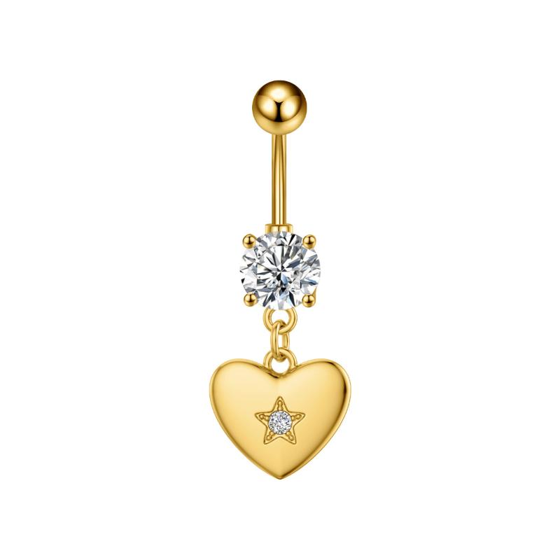 Fashion Heart Stainless Steel Belly Button Ring Shiny Zircon Dangle Navel Ring For Women Sexy Body Piercing Beach Jewelry