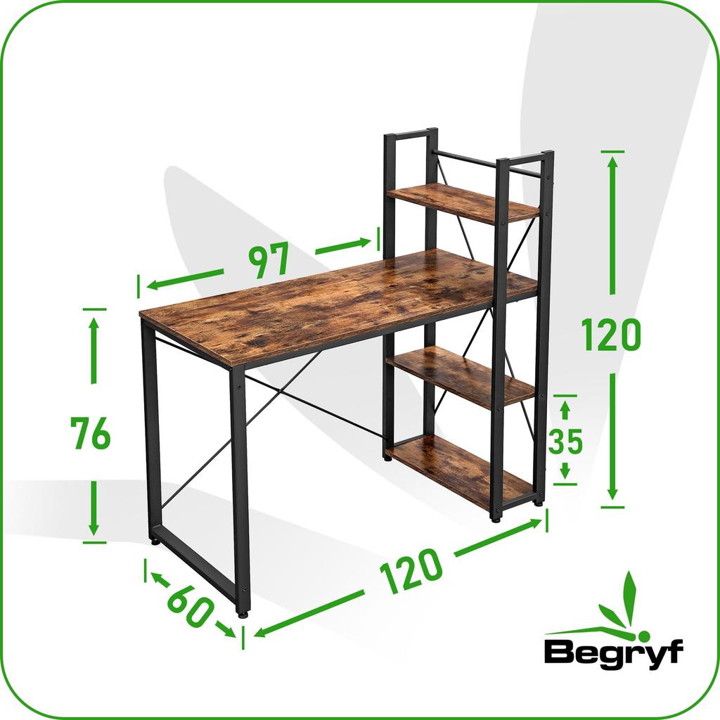 Biurko Duże Ciemny Brąz Z Półkami Vintage 120X60X120 Vb6 Begryf