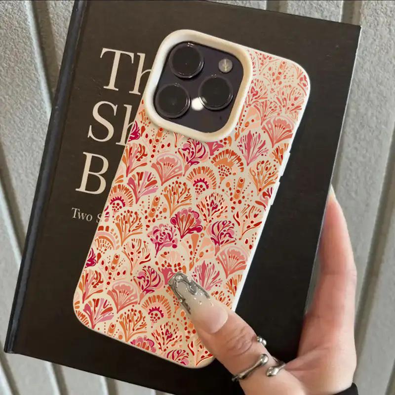 

Coral Watercolor Pattern Lychee Texture Silicone Phone Case For iPhone 17 11 12 13 14 15 16 Pro Max 14 Plus 17 Air Soft Cover iPhone 16 Plus