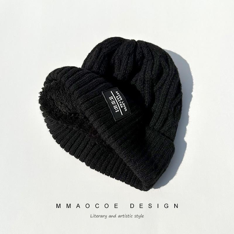 Pull-back Hat Men's Winter Big Head Hat Warmth Thickened Velvet Cold-proof Knitted Hat Big Head Circumference Showing Face Small Wool Hat