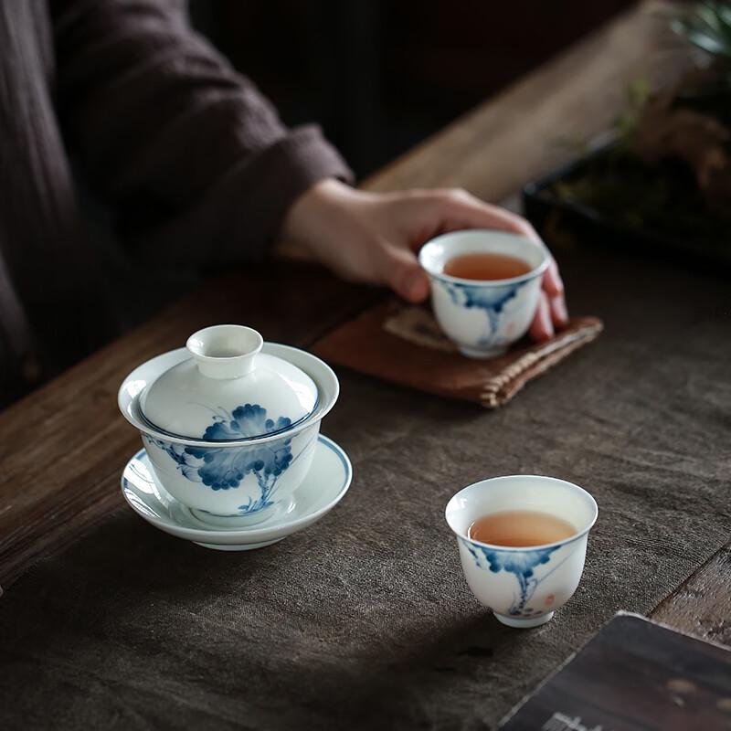 Sushic Hand-Painted Blue & White Gaiwan Tea Set