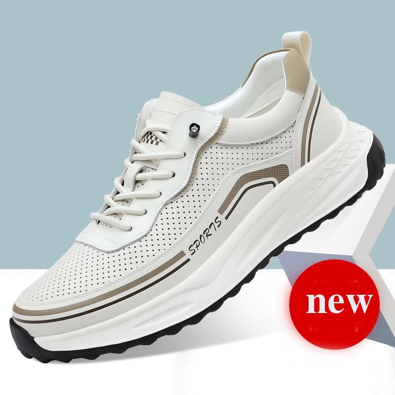 New Shoes for Men Leather Casual Shoes Breathable Microporous Sport Style White Flat Skate Shoes Youth Cool Sneakers