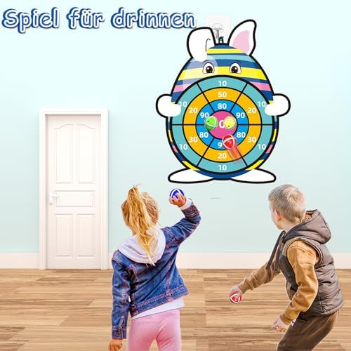 Easter Bunny Design Kids Dart Board with 12 Sticky Balls, Easter Gifts Party Decor Crafts DIY Toys for Children Ages 4-10
