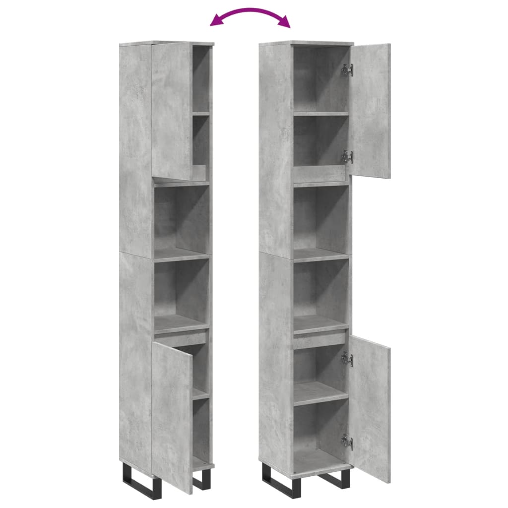 Bathroom Cabinet Concrete Grey 30x30x190 cm Particleboard