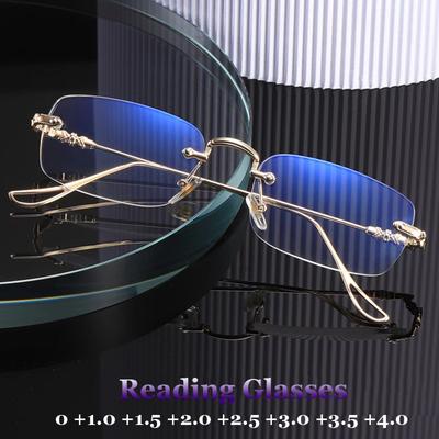 Women Men Business Finished Reading Glasses Fashion Rimless Square Farsighted Eyeglasses Finished Prescription Hyperopia Glasses