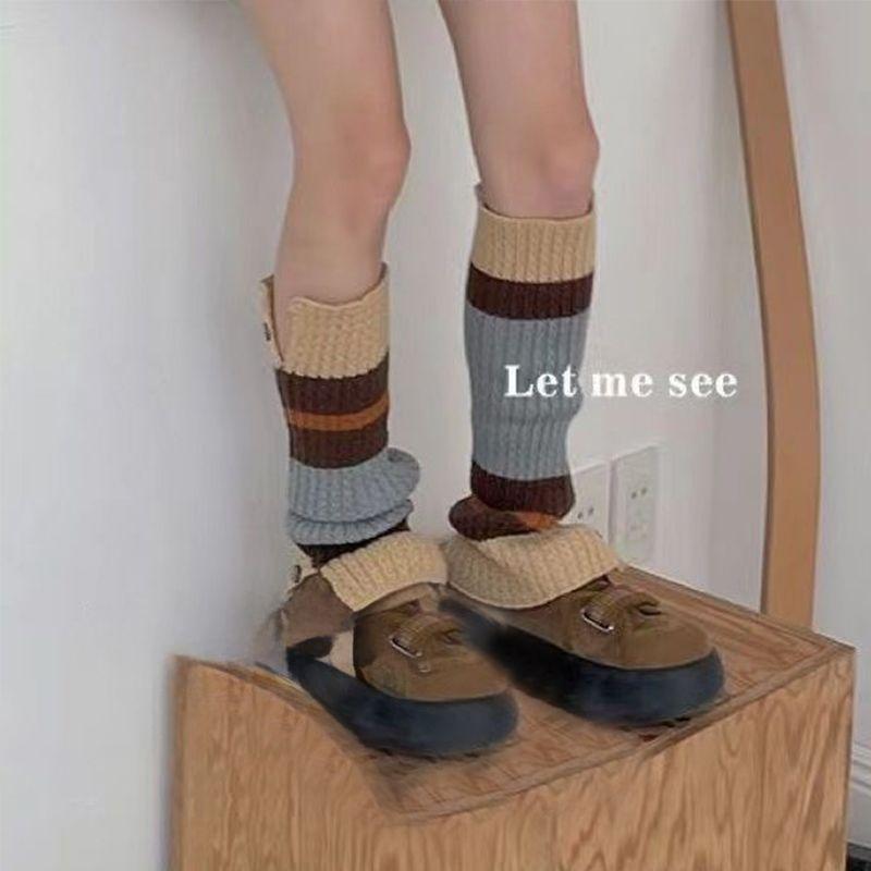

Винтажные модные разноцветные носки в студенческом стиле, вязаные шерстяные носки до середины икры, теплые леггинсы, чехлы для носков для девочек