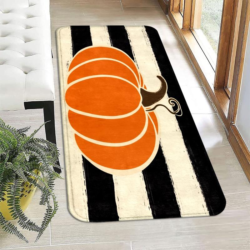Halloween-style Pumpkin Head Pattern Door Welcome Mat, Bathroom Universal Small Rug, Easy To Take Care of Kitchen Floor Carpet