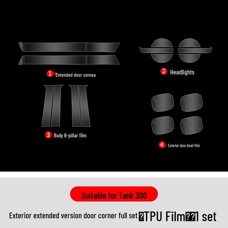 Tank 300 Door Corner TPU Protection Film - Transparent, Anti-Scratch, Custom Fit for Triangle Area