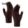 Elastic Ribbed Cuff Hand Warmers Knitted Touchscreen Gloves for Women Men, Winter Warm Five Finger Gloves, Skiing Snowboard Gear Thermal Cold Weather