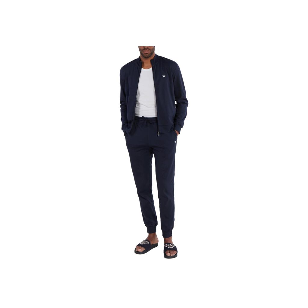 Emporio Armani FW24 Logo Print Stand Collar Casual Long Sleeve Cuffed Sports Suit Men suits Navy-Blue 112103-CS590-00135