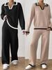 Women S Two Piece Set Polo Neck Long Sleeve Sweater And Wide Leg Pants