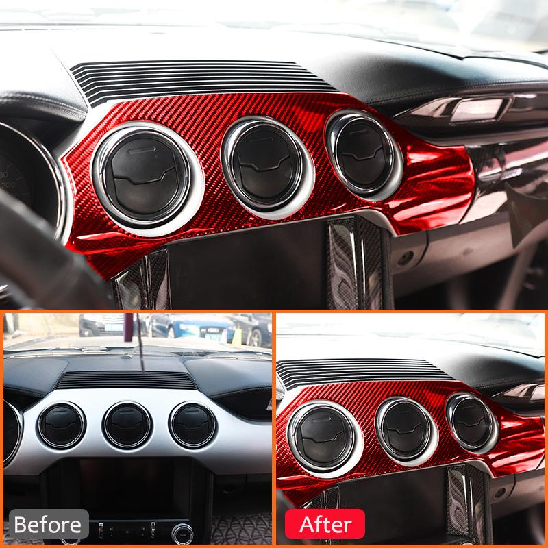 5PCS Carbon Fiber Auto Main Drive Side Dashboard Trument Panel Frame Interior Decoration Sticker For Ford Mustang 2015-