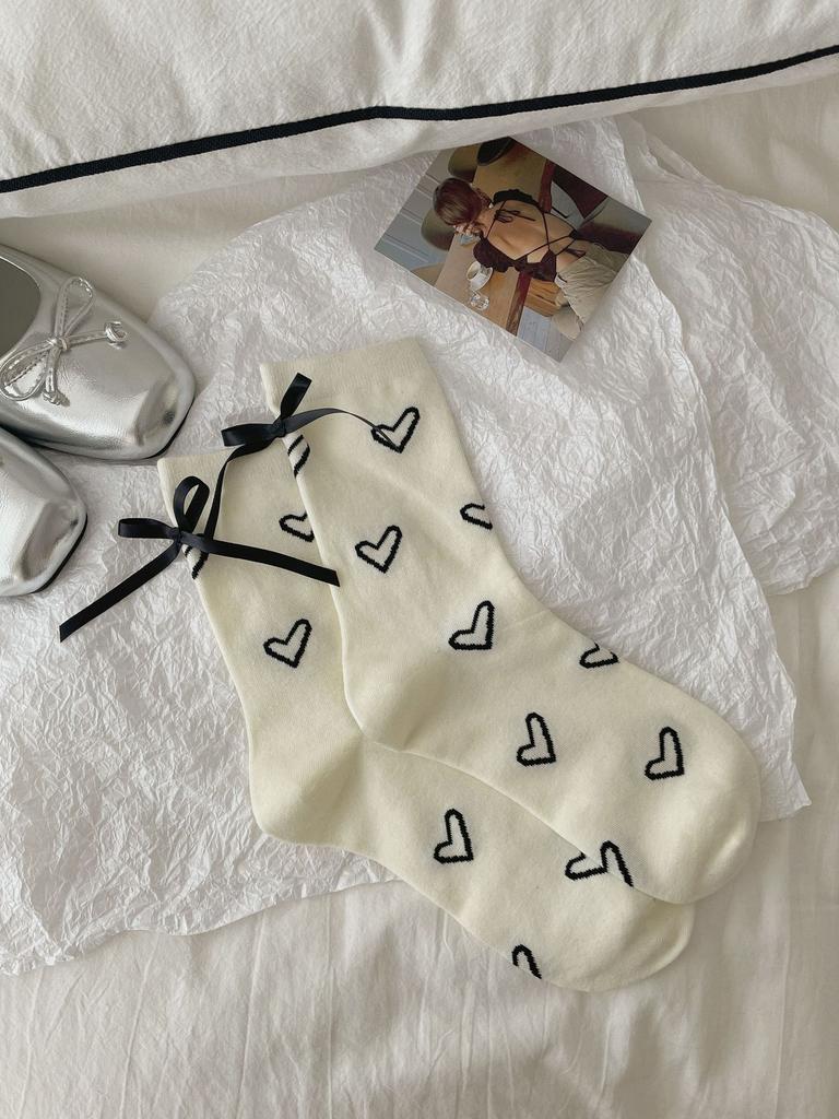 Socks Casual Lazy And Versatile Lace Mid-Tube Socks Tie Bows Polka Dot Layered With Piles Of Cotton Socks