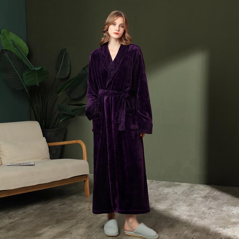 Women's & Men's Double-Sided Thick Coral Fleece Bathrobe - Long, Ankle-Length, Ideal for Autumn & Winter