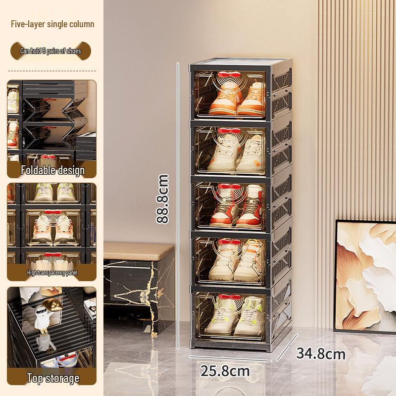 Elegant Foldable Multi-Layer Transparent Shoe Rack: Dustproof Doorway Shoe Storage & Display Cabinet