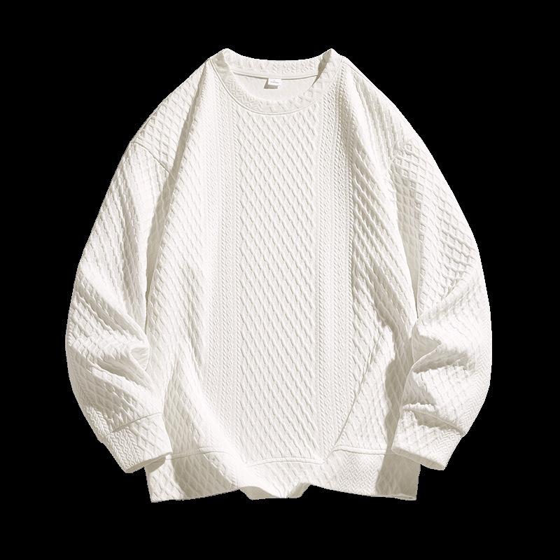 Spring and Autumn Japanese Plus Size Men's Round Neck Jacquard Hoodie Men's Fashion Casual Men's Pullover Hoodie Top