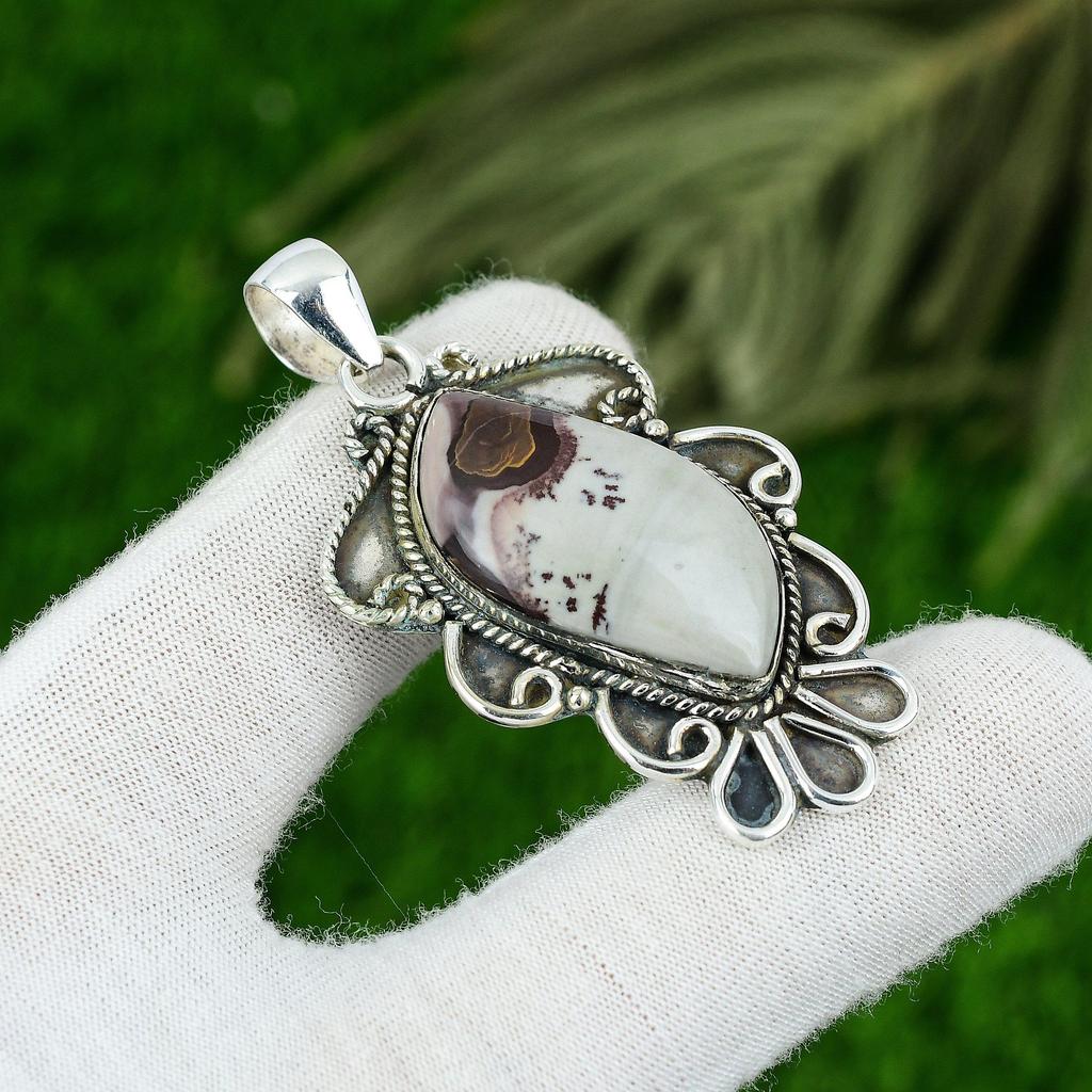925 Sterling Silver Marquise Coffee Bean Jasper Stone Unique Wedding New Pendant
