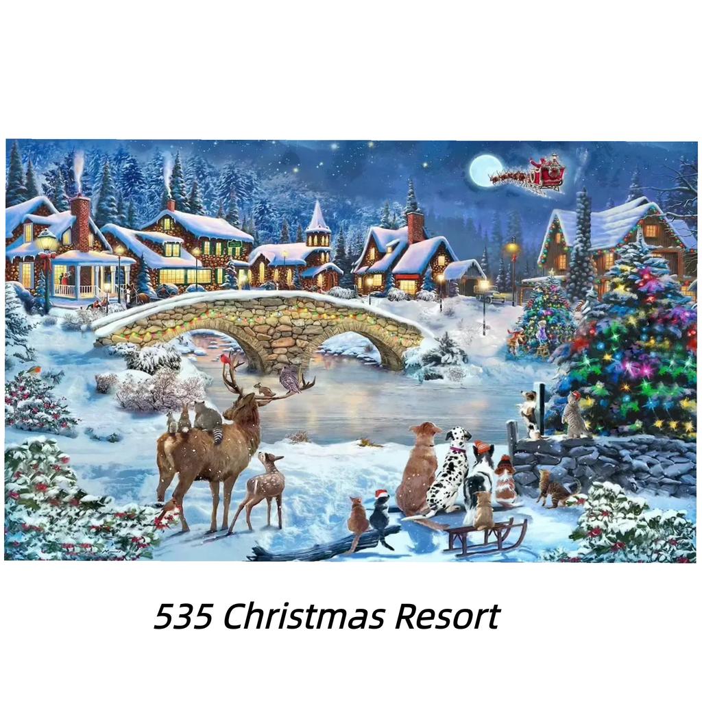 500 Parça Puzzle Kar Kaplı Kulübe Tatil Köyleri ile Sıcak Noel Sıcaklığını Tadın Parıldayan Tatil Süslemeleri Rahat Kış Arka Planları Kucakla