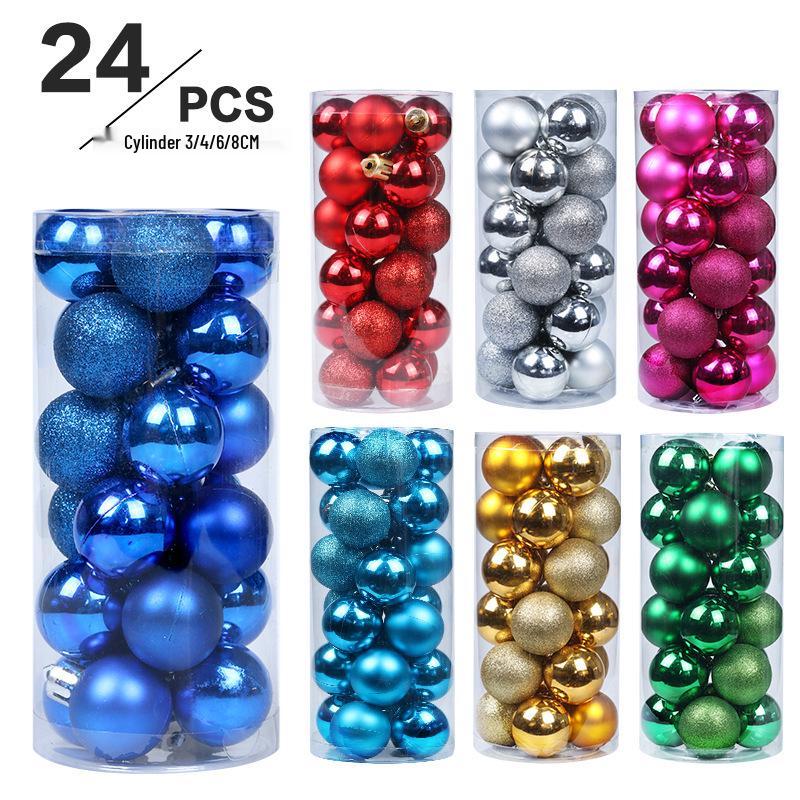 Christmas Ball Set: 24 Colorful Plastic Ornaments (3/4/6/8cm) for Christmas Tree Decorations