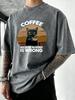 Cat Like Drink Coffee Printed Men Washed TShirt Cotton Summer T Shirts Vacation Oversized Streetwear Soft Casual Clothes