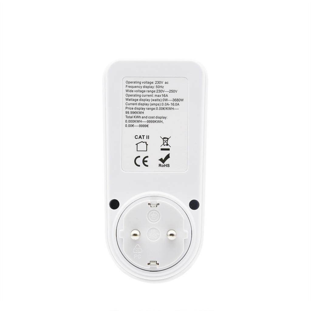 LCD Digital Display Electrical Energy Monitor Socket Backlight Watt Meter Socket EU Plug Real-Time Wattage Voltage AMP Meter