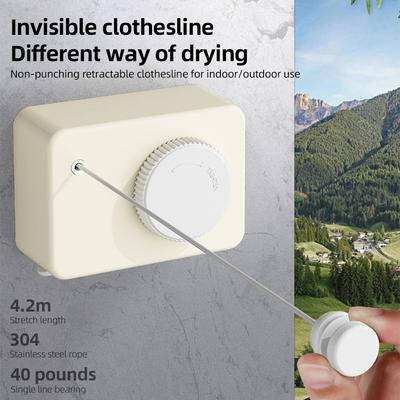 Hidden Retractable Clothesline Outdoor Indoor 14 Feet Stainless Steel Clothesline Rope Heavy Duty Steel Wall Mount Drying Rack